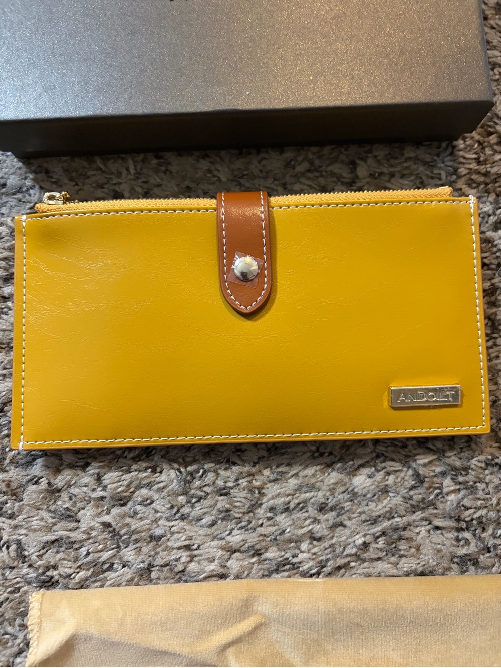 AnDoilt Yellow Leather Snap-Tab Wallet with Brown Accent